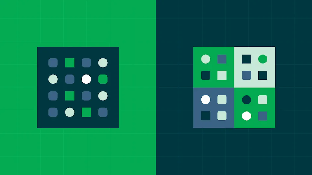 A self-contained set of elements compared with the same elements organized into separate micro-groups.