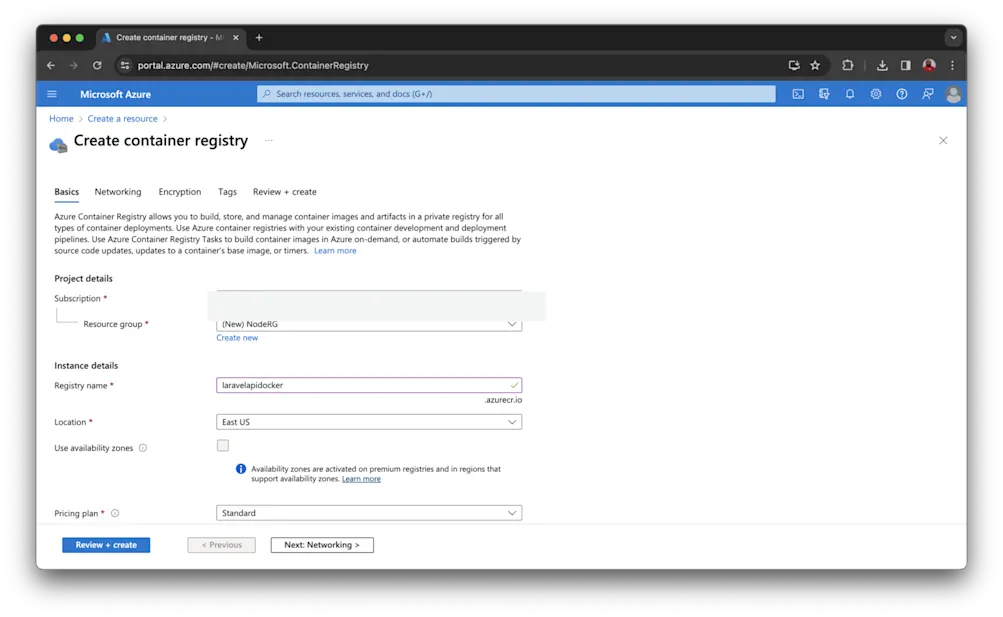 Create container registry