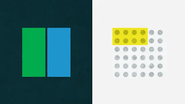 Two columns, one blue and one green, show parallel deployments. To the right, a few items from a group are highlighted, showing a canary deployment.