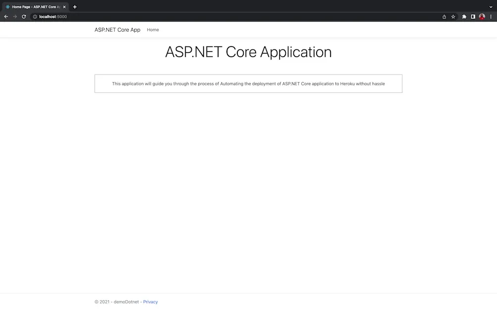 Default homepage for sample app