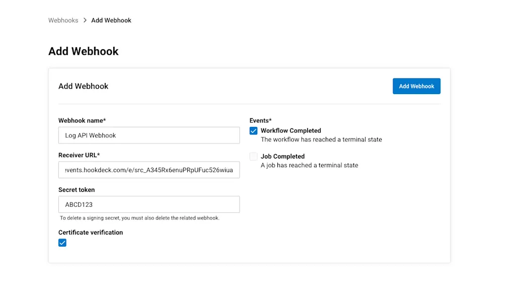 Add a webhook in CircleCI
