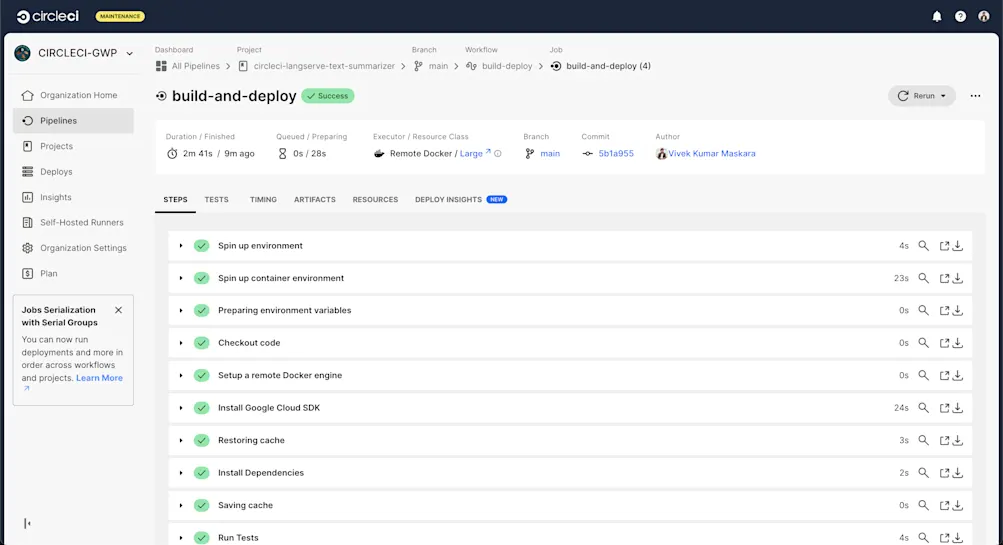 CirlceCI successful build process