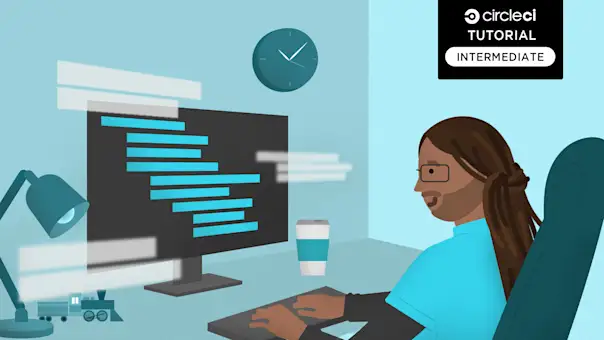 Developer RP sits at a desk working on an intermediate-level project