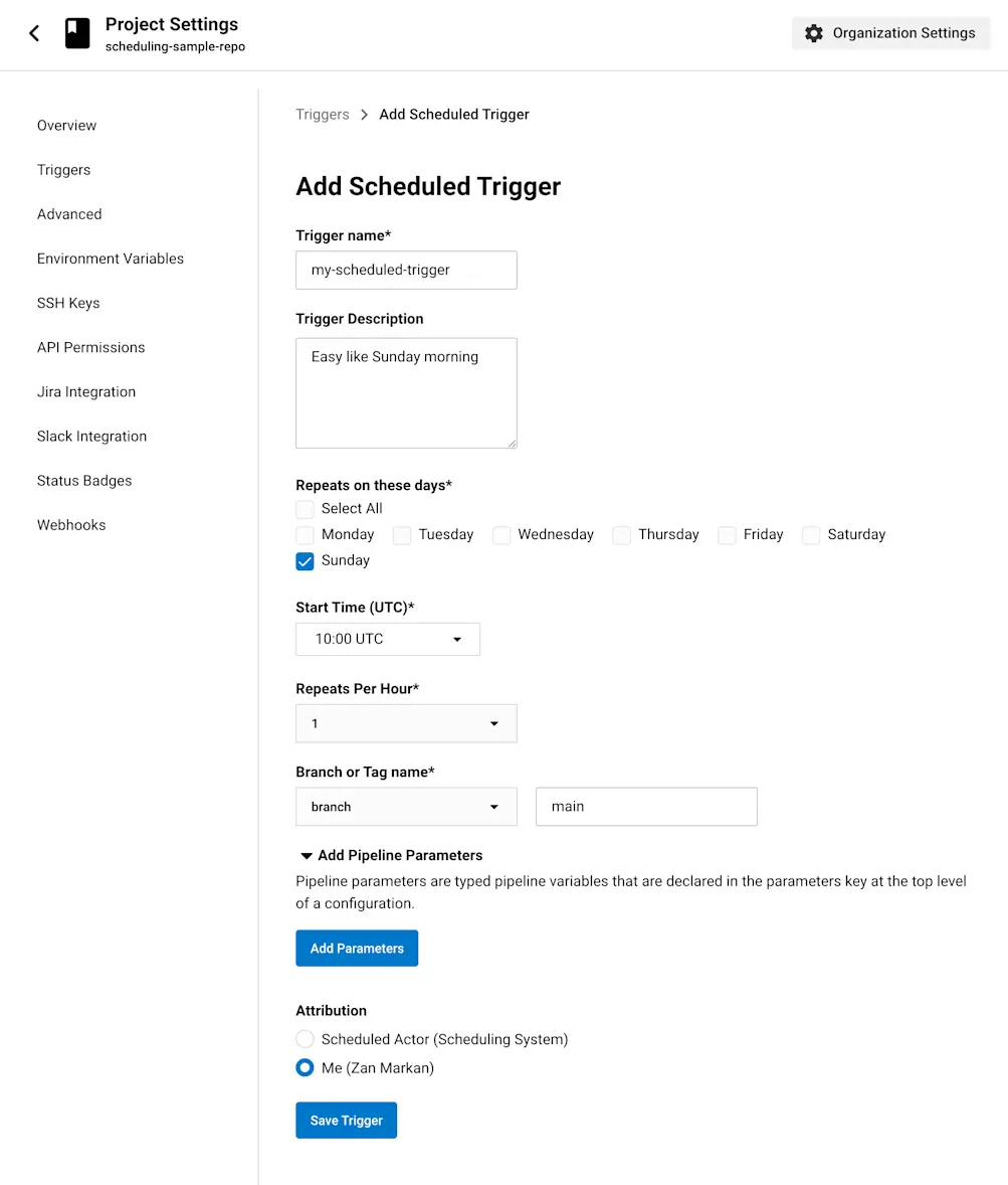 GUI を使用したトリガーのセットアップ