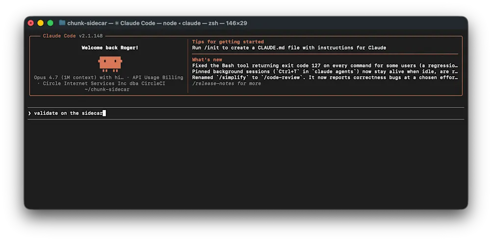 Using Claude Code to invoke Chunk Sidecars local inner loop validation