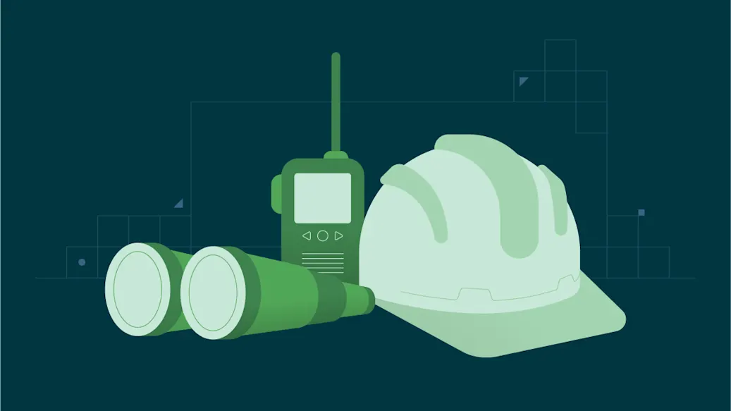 A hard hat, binoculars, and walkie-talkie await the CircleCI tiger team.