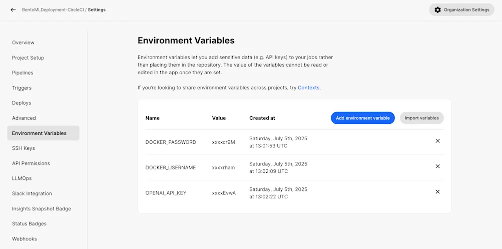 Adding environment variables