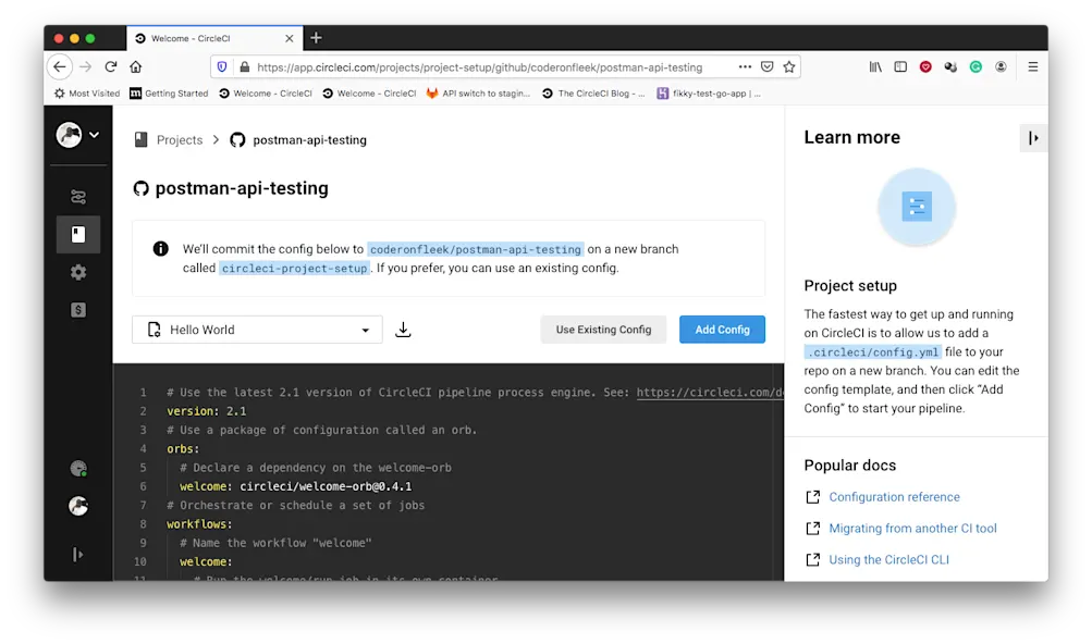 設定ファイルの追加 - CircleCI