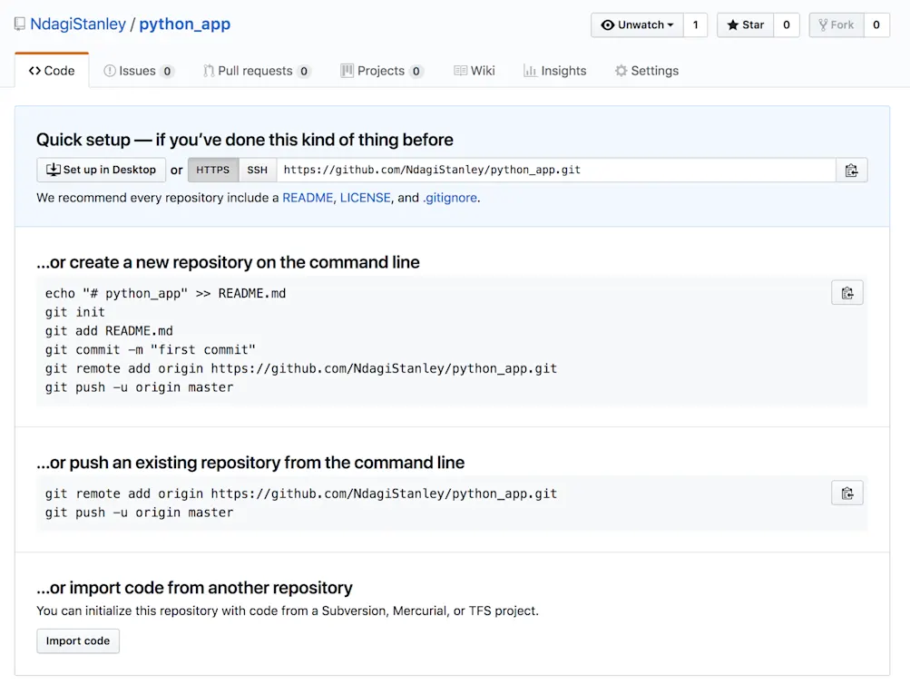 リポジトリ作成後の画面
