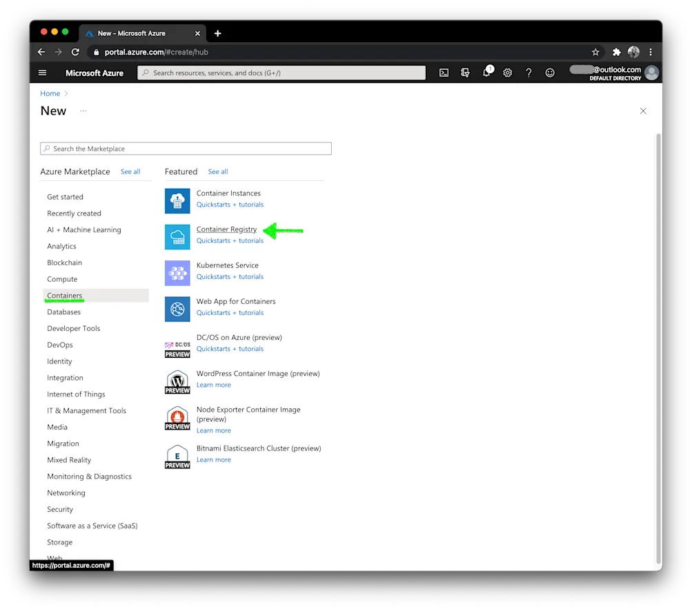 Azure registryの作成