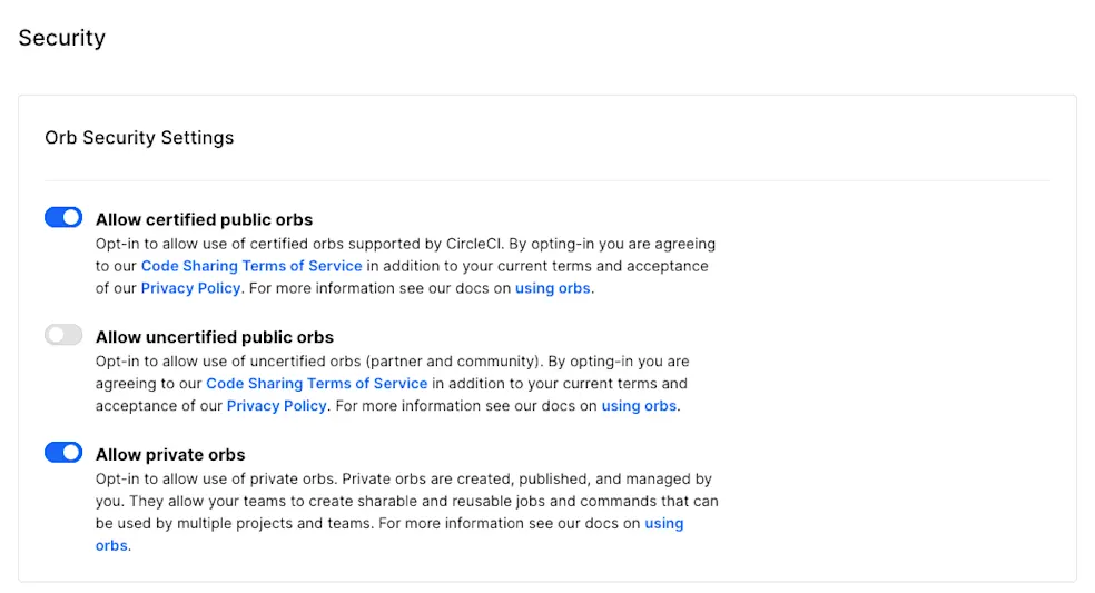 Private Orb Settings