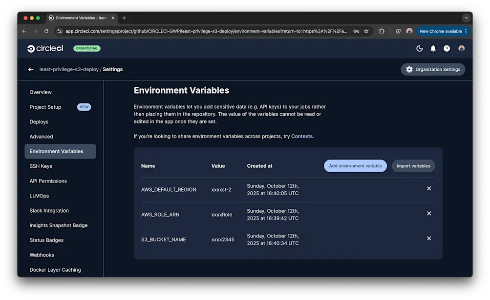 Environment variables