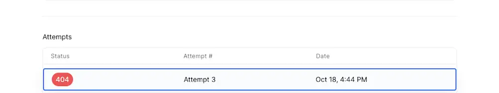 Webhook attempts list