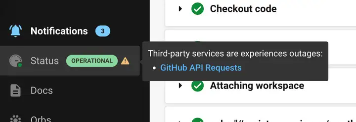 Screenshot of in-app notification indicating the cause of a hypothetical outage