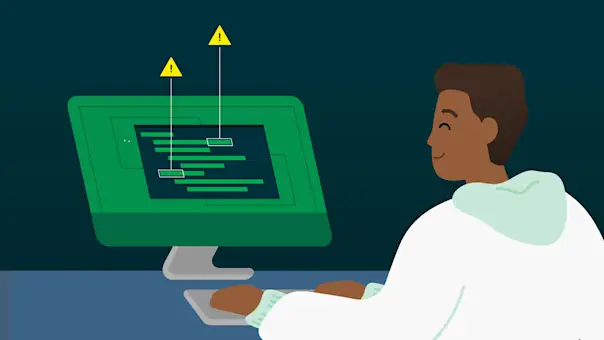 An engineer sits at a desktop running dynamic security tests on a web application.