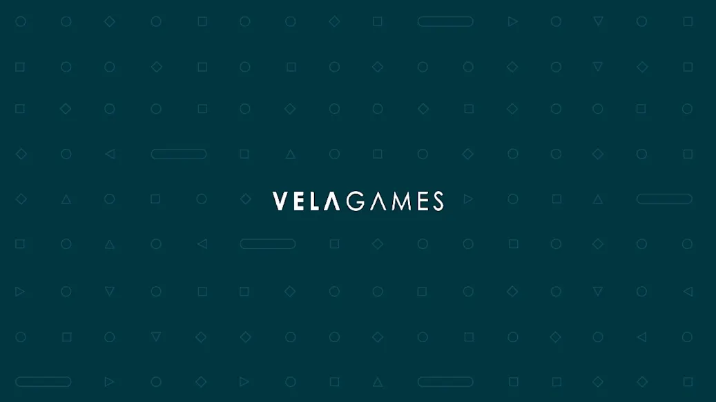 The Vela games logo floats on a field of gaming icons.