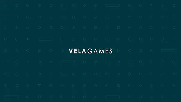 The Vela games logo floats on a field of gaming icons.