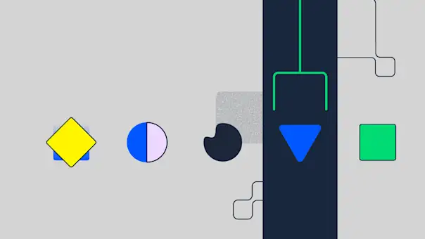 A stylized grabber selects one item from a row of unique shapes.