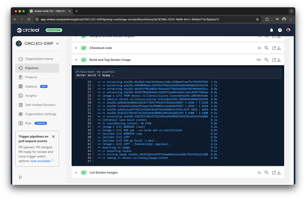 Docker build step details