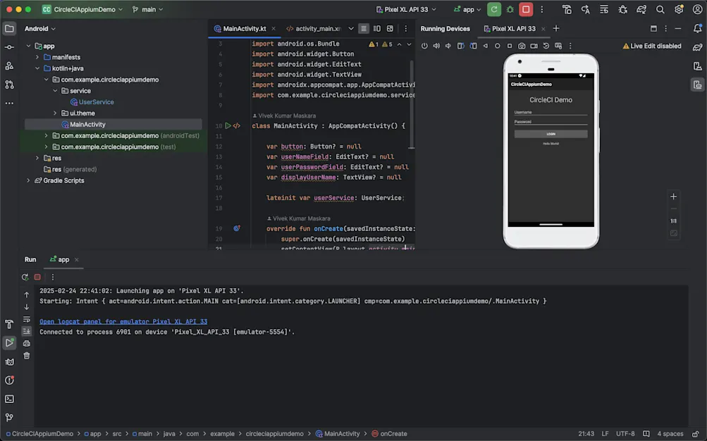 Android app running on the emulator