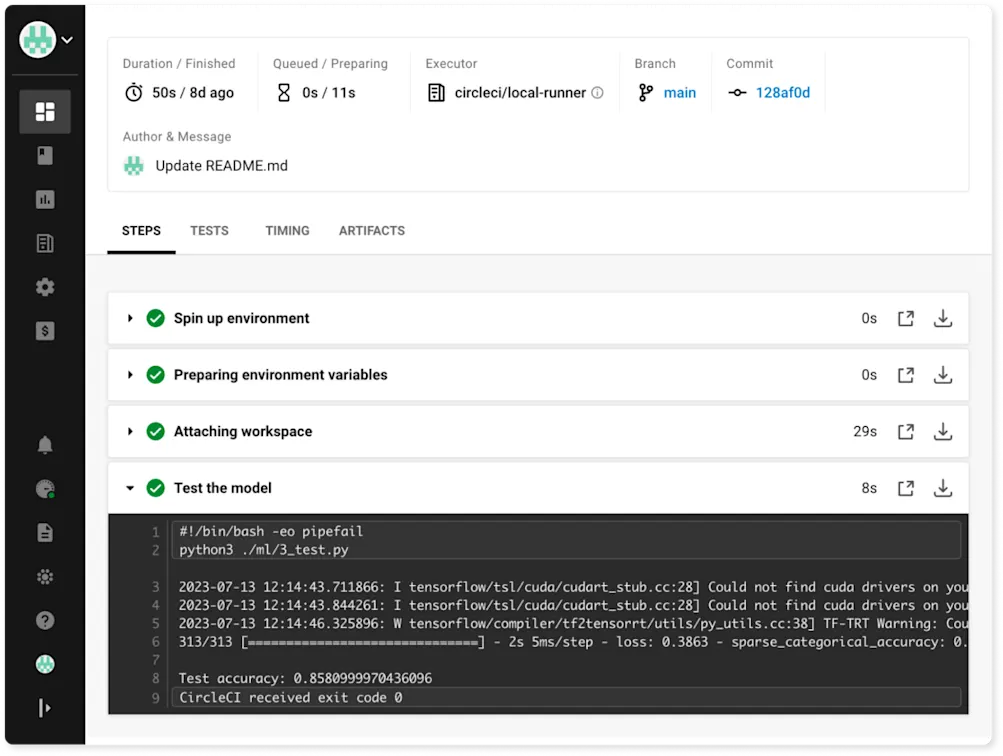 A screenshot of the console output produced by a CircleCI job.