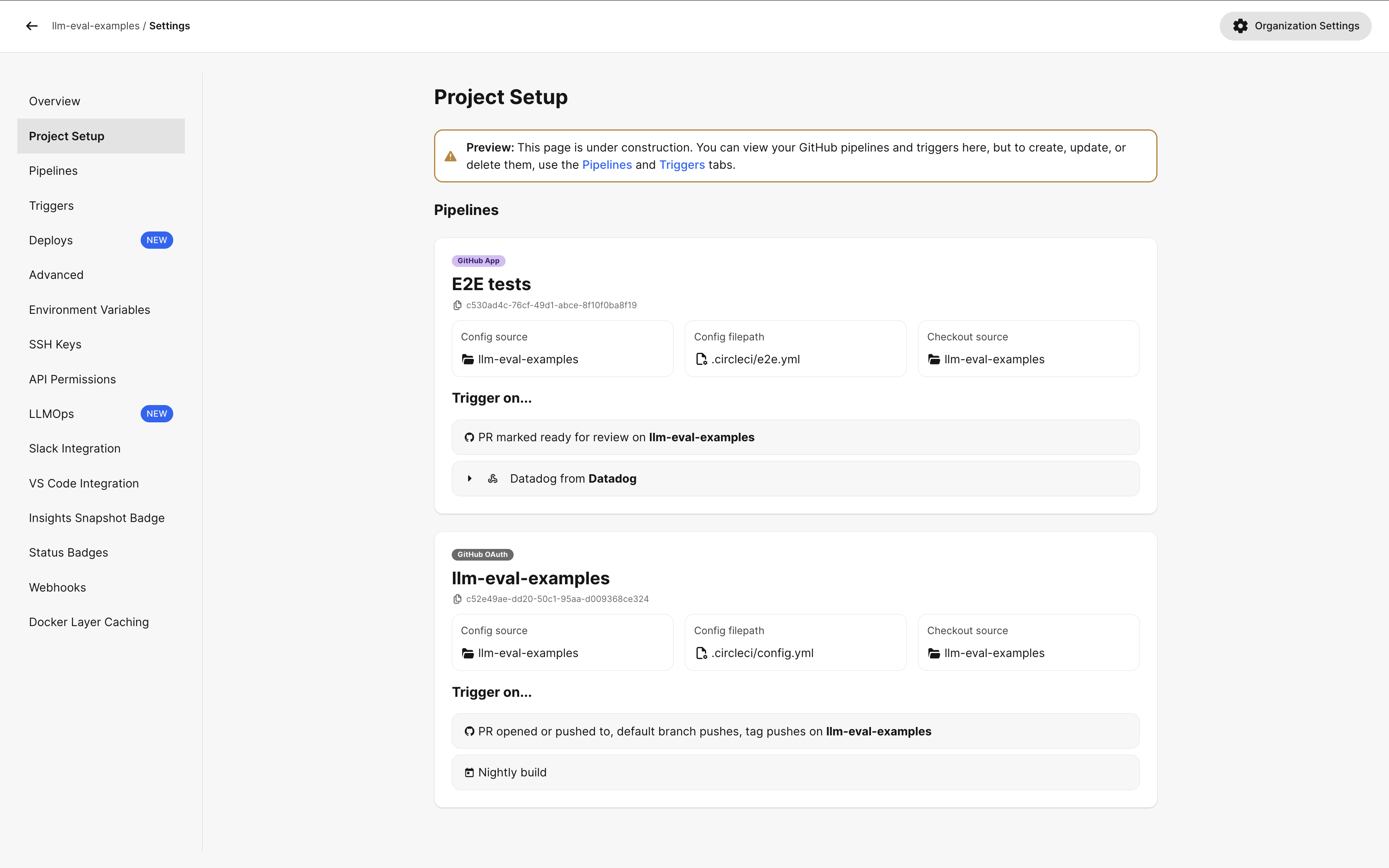 New tab “Project setup” in project settings - CircleCI Changelog