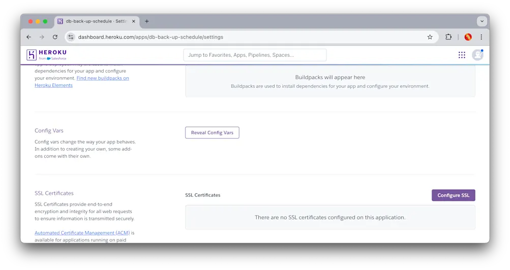 Reveal Heroku config