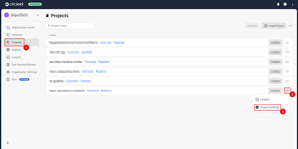 Opening project settings