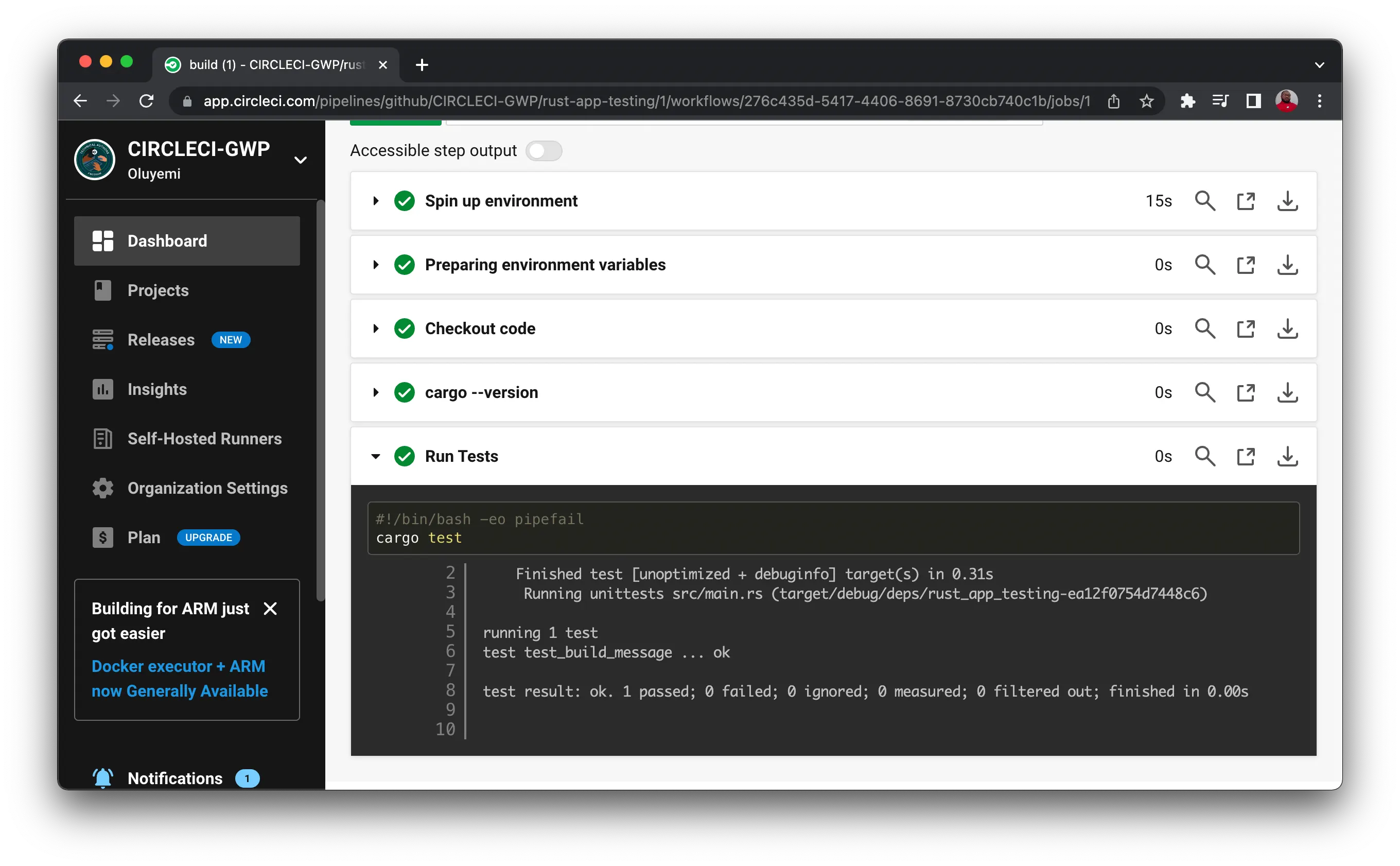 Continuous integration for Rust applications - CircleCI