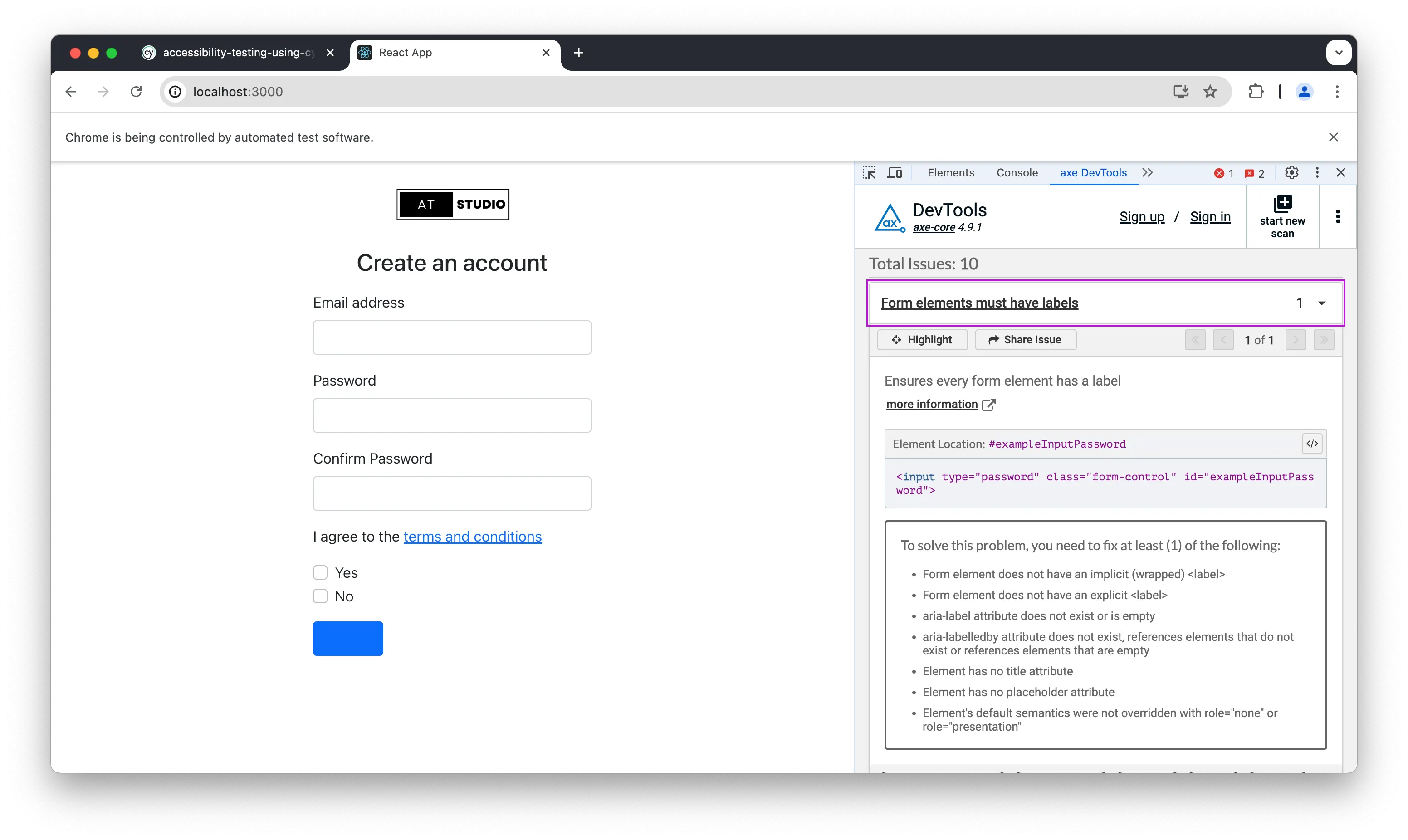 Accessibility testing with Cypress - CircleCI