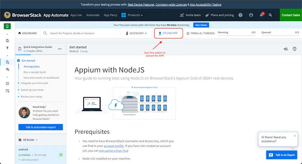 Upload APK on BrowserStack