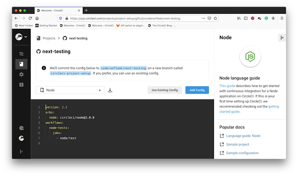 CircleCI コンフィグ追加
