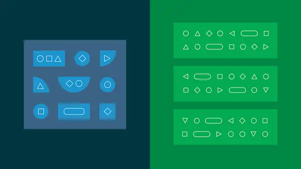 A single group of shapes appears next to a stack of three groups of shapes, showing the difference between two types of service-based software development.