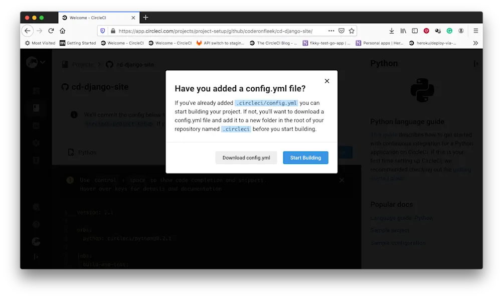 ビルドに関するプロンプト - CircleCI