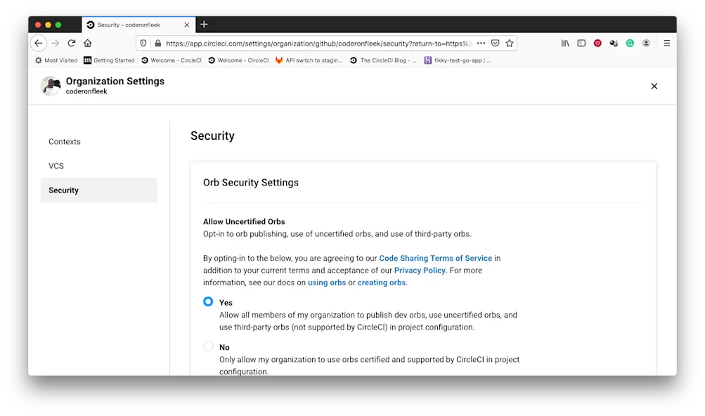 セキュリティ設定 - CircleCI