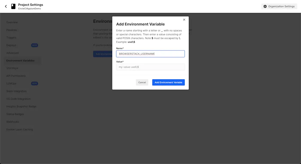 Add environment variables