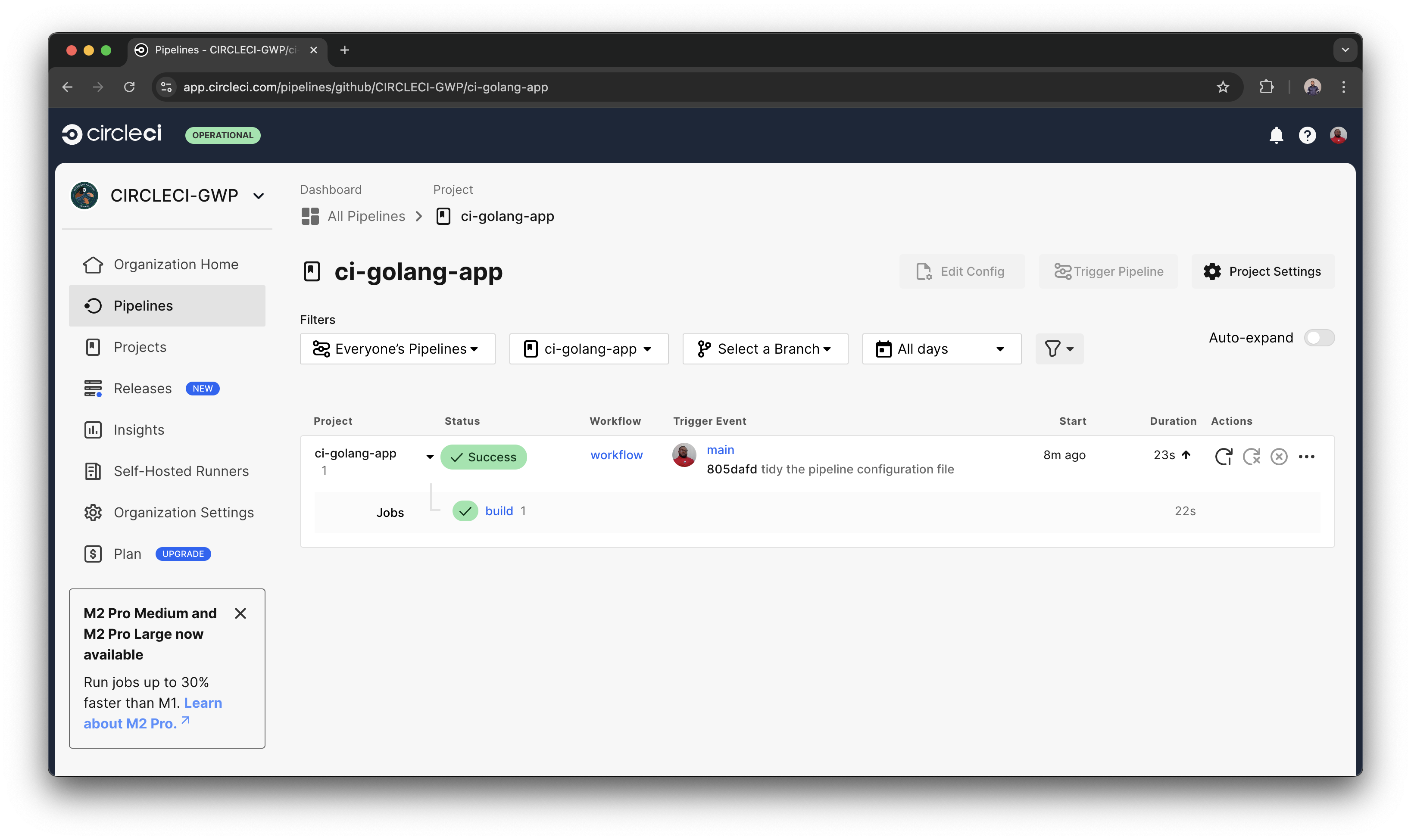 Continuous integration for Go applications - CircleCI