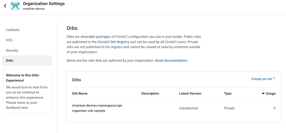 List of orbs in the UI