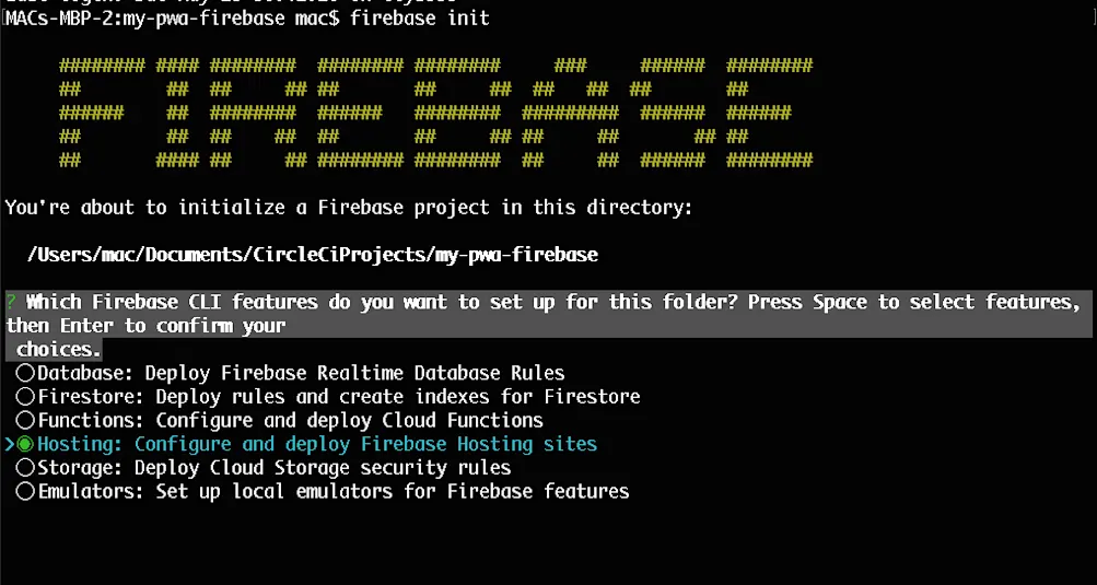 プロジェクト機能の選択