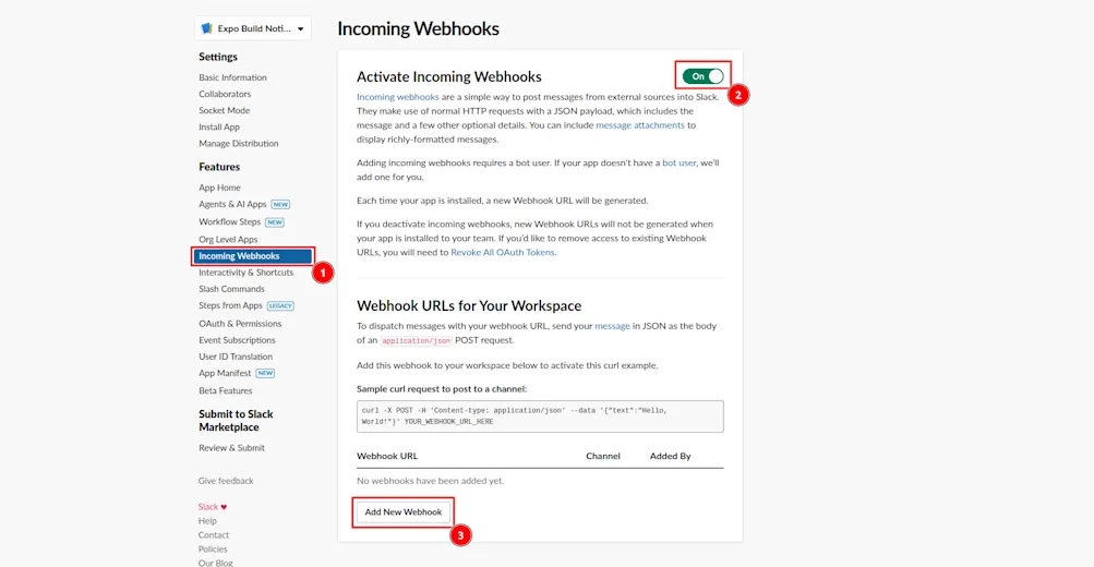 Activate incoming webhooks