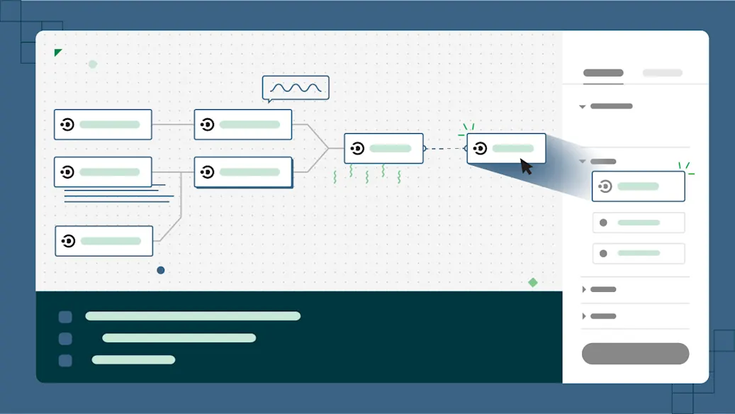 Stylized user interface of the CircleCI visual configuration editor.