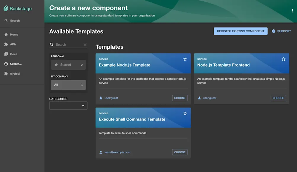 Backstage choose template