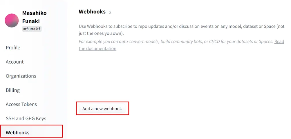 Hugging Face: Webhooks