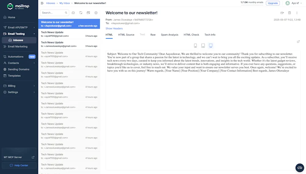 Mailtrip welcome mail