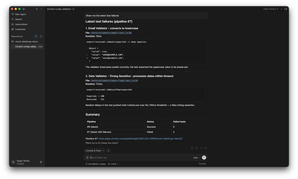 Examining test failures from CircleCI pipeline using Cursor and the CircleCI MCP server