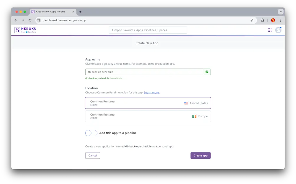 Create new Heroku app