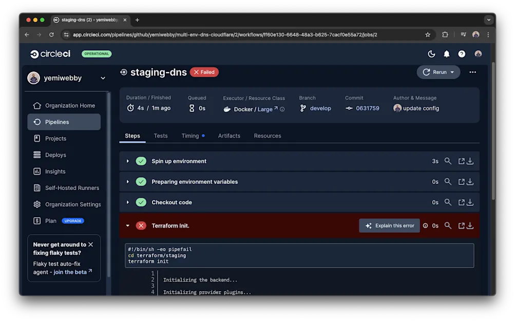 CircleCI pipeline failure