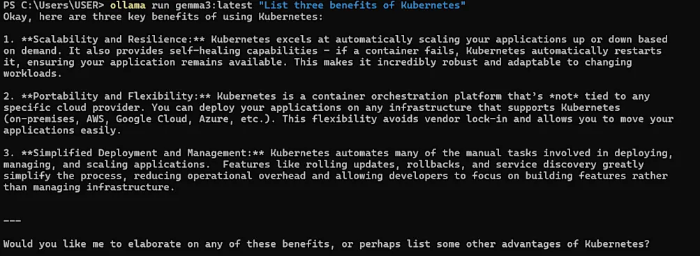 Ollama running gemma3:4b example