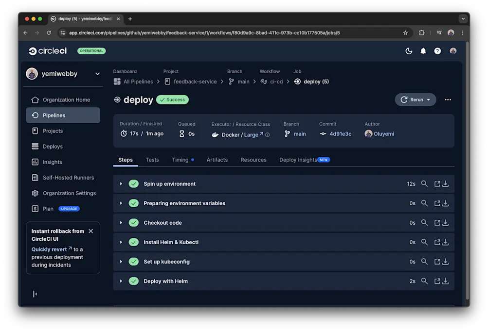 CircleCI pipeline success