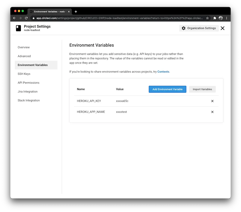 環境変数 - CircleCI